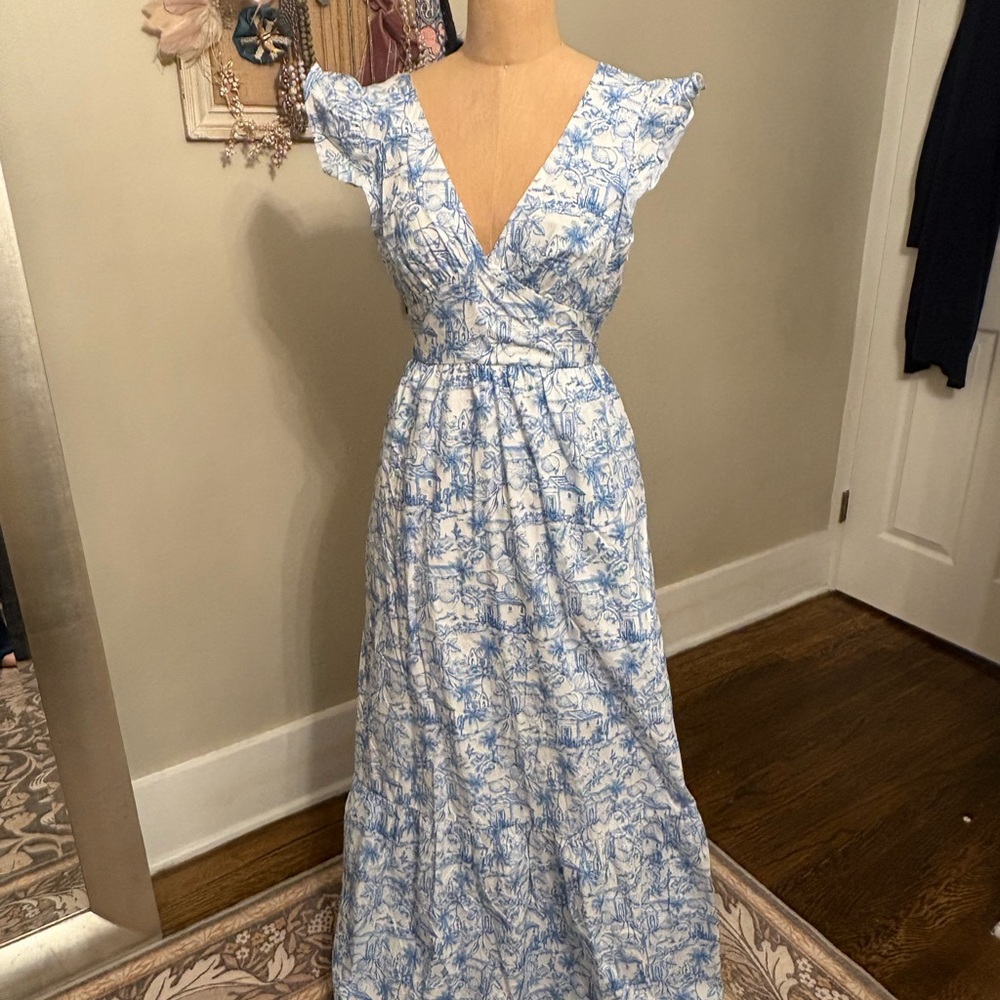 Skies Are Blue French Blue Toile Maxi Dress
